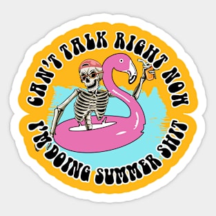 Funny Summer Flamingo Skeleton Pool Vacation Party Sticker